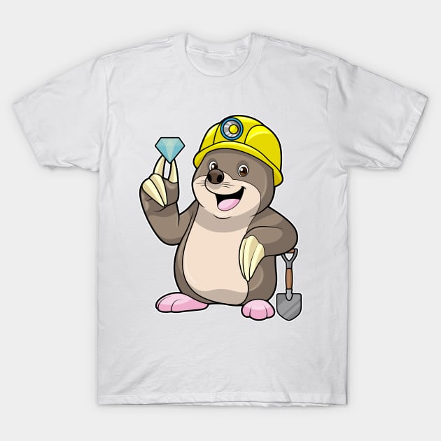 Mole as Miner with Shovel & Diamond T-Shirt by Markus Schnabel